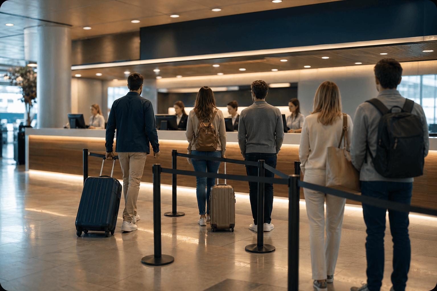 Airport rental desk queue